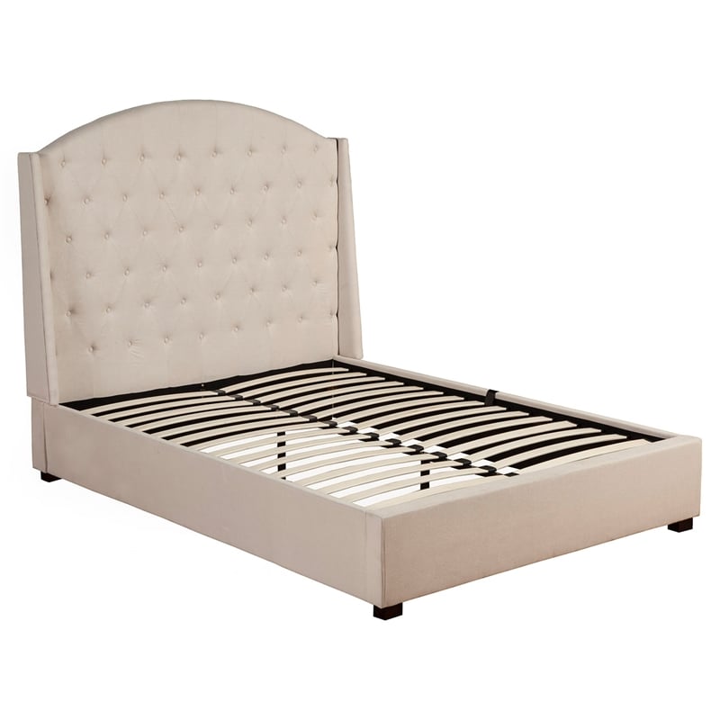 Alpine Furniture Amanda Queen Tufted Upholstered Bed in Haskett-Jute (Beige)