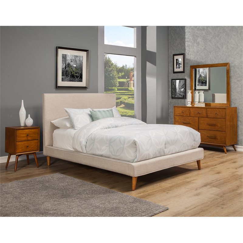 Alpine Furniture Britney Standard King Upholstered Platform Bed in Light Gray