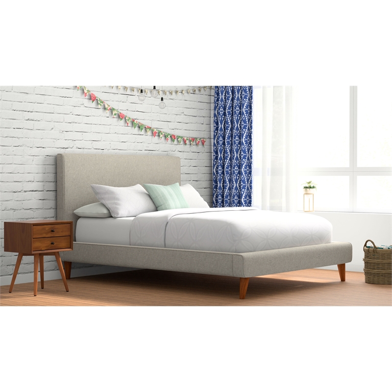 Alpine Furniture Britney Standard King Upholstered Platform Bed in Light Gray