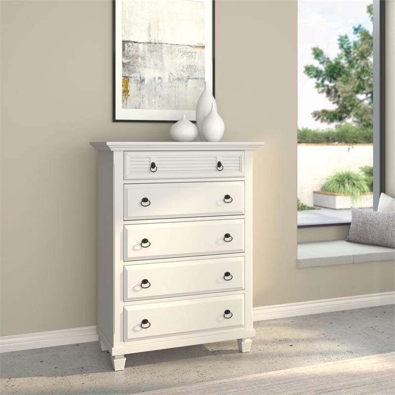 Alpine Furniture Winchester 5 Drawer Bedroom Wood Chest in White