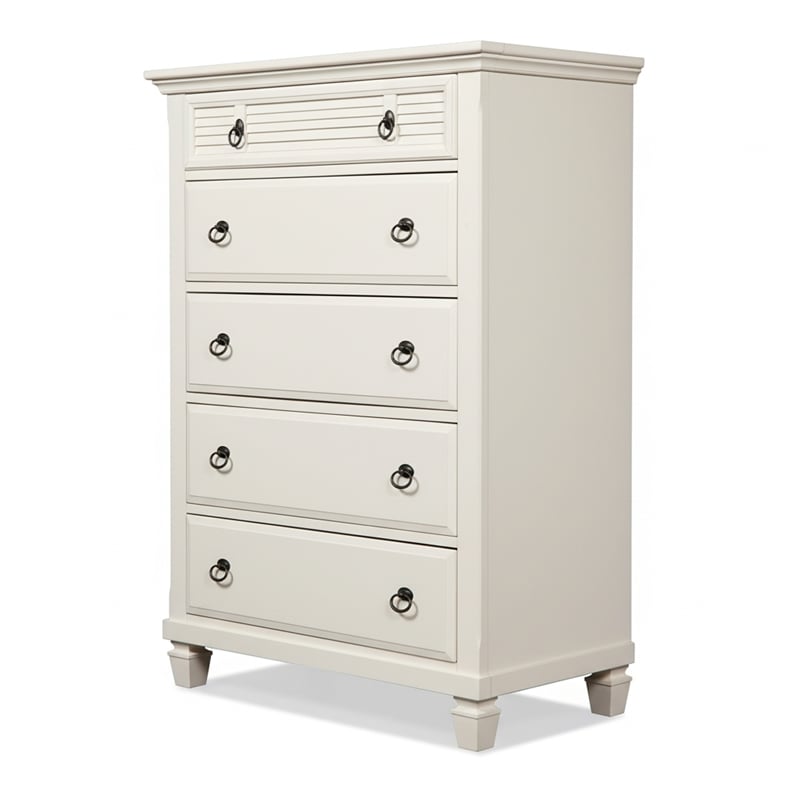 Alpine Furniture Winchester 5 Drawer Bedroom Wood Chest in White