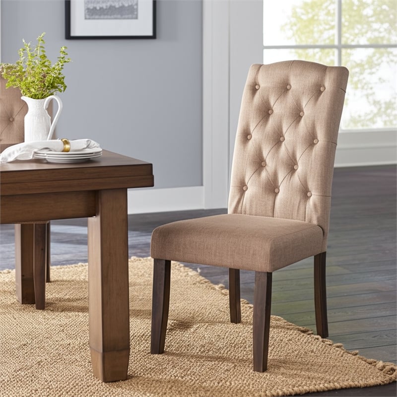 Alpine Furniture Newberry Set of 2 Tufted Parson Dining Chairs in Salvaged Gray