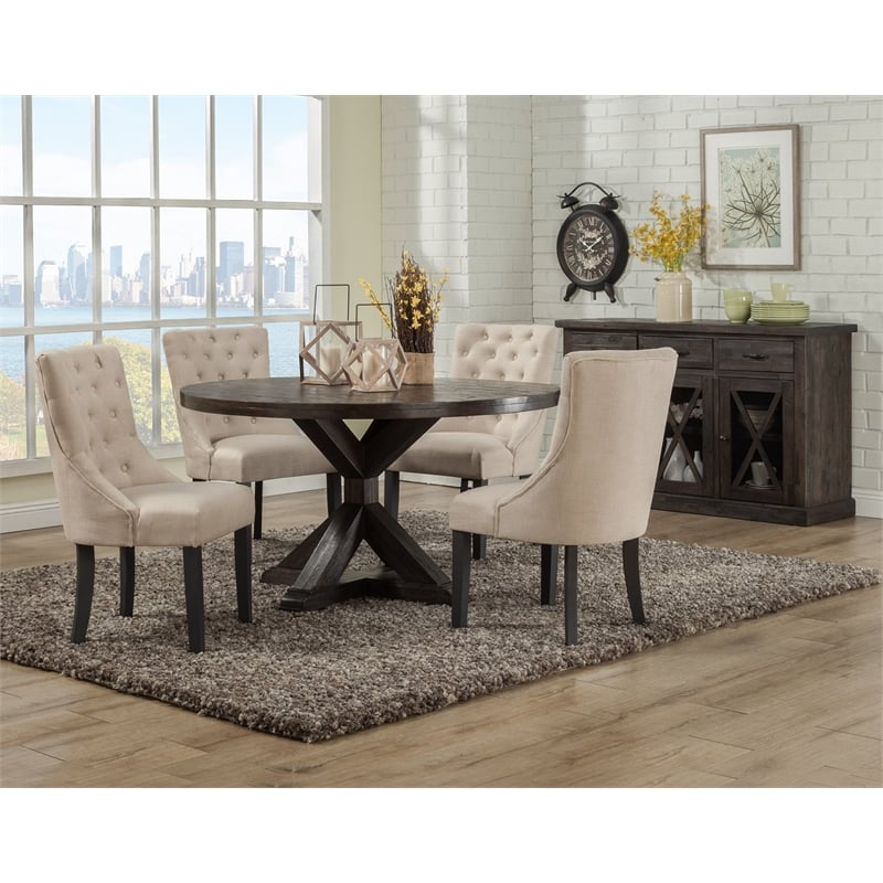 Alpine Furniture Newberry Wood Round Dining Table in Salvaged Gray