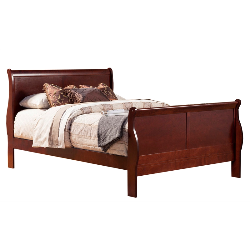 Alpine Furniture Louis Philippe II Eastern King Wood Sleigh Bed in Cherry - 2700EK