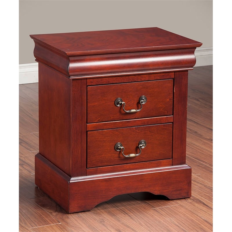 Alpine Furniture Louis Philippe Ii 2 Drawer Wood Nightstand In Cherry 2702