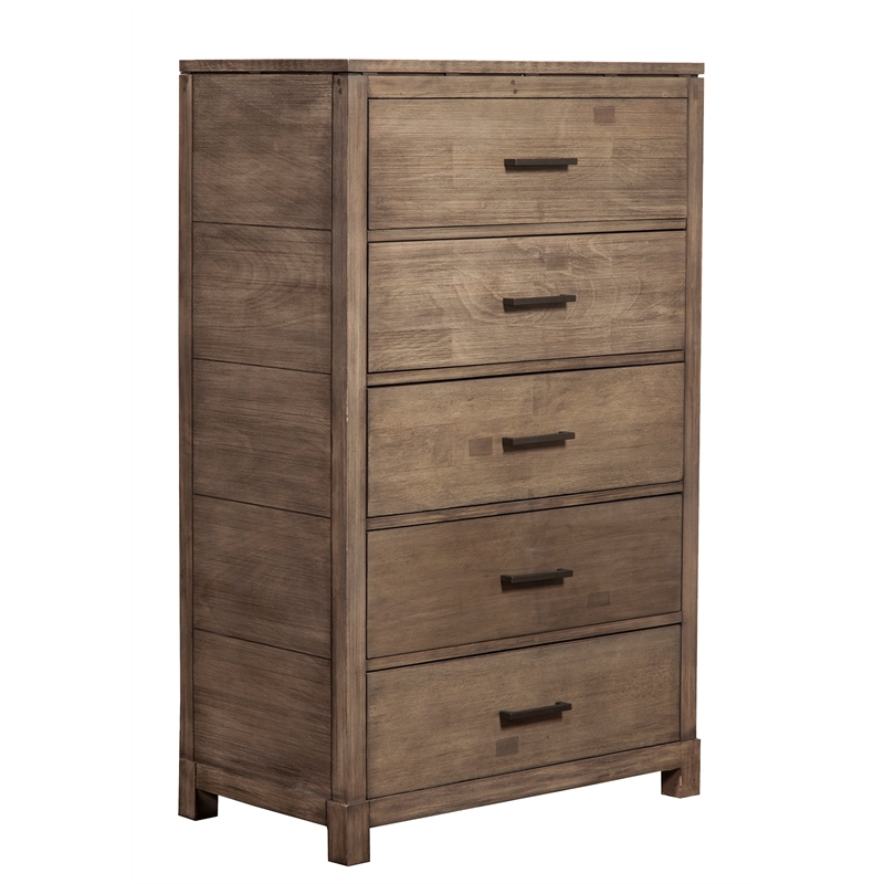 Alpine Furniture Sydney 5 Drawer Wood Bedroom Chest in Weathered Gray