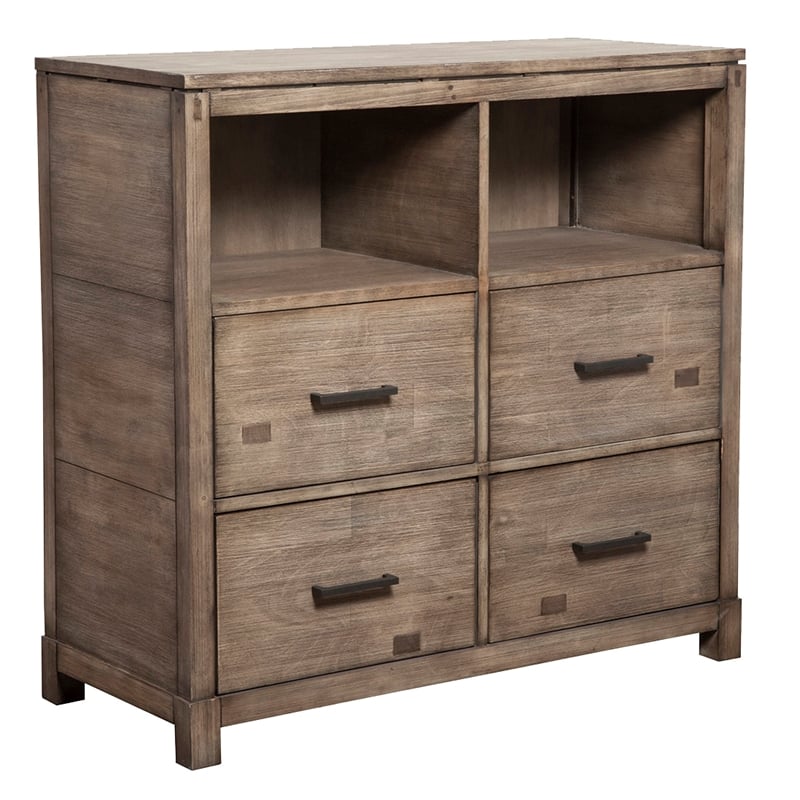 Alpine Furniture Sydney 4 Drawer Wood Bedroom Media Chest in Weathered Gray