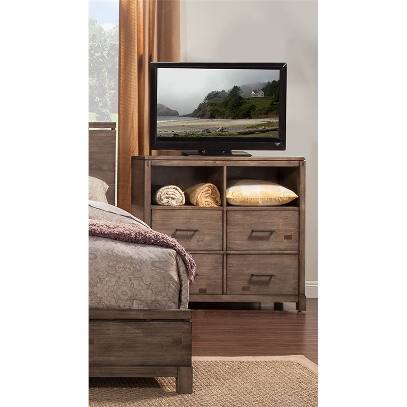 Alpine Furniture Sydney 4 Drawer Wood Bedroom Media Chest in Weathered Gray