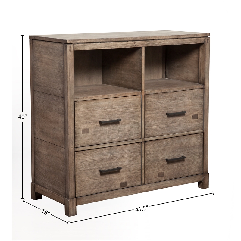 Alpine Furniture Sydney 4 Drawer Wood Bedroom Media Chest in Weathered Gray