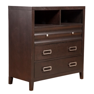 alpine furniture legacy 3 drawer wood bedroom media chest in black cherry