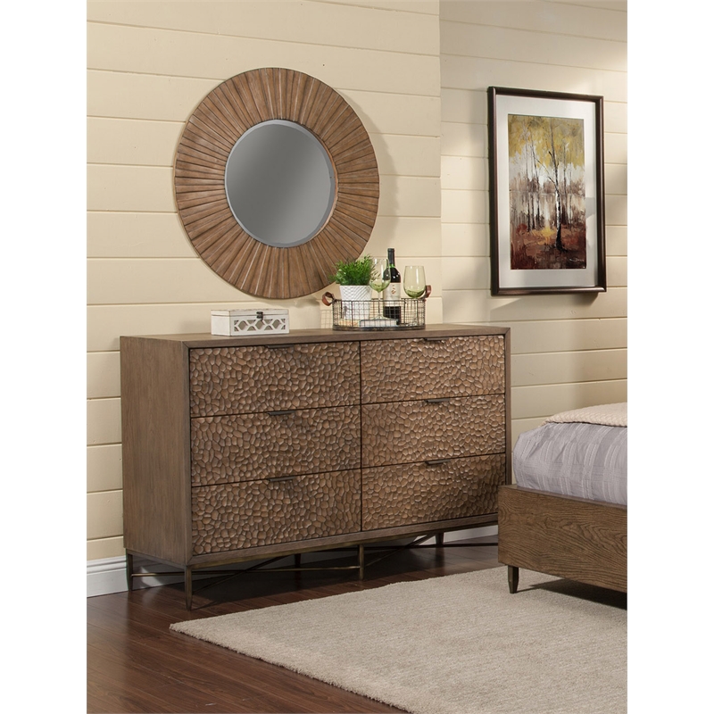 Alpine Furniture Brown Pearl Wood Mirror in Brown Bronze