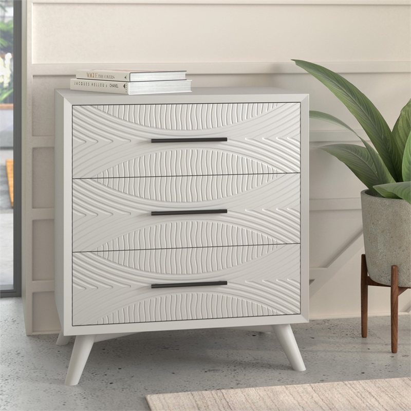 Alpine Furniture Tranquility 3 Drawer Small Wood Chest in White