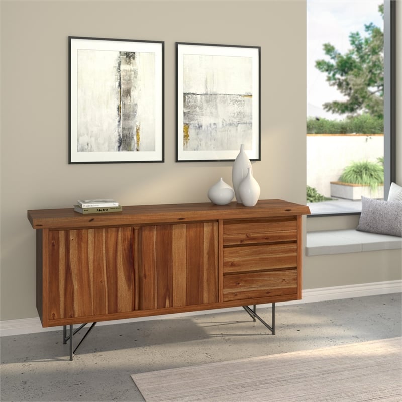 Alpine Furniture Live Edge Wood Dining Server in Light Walnut (Brown)
