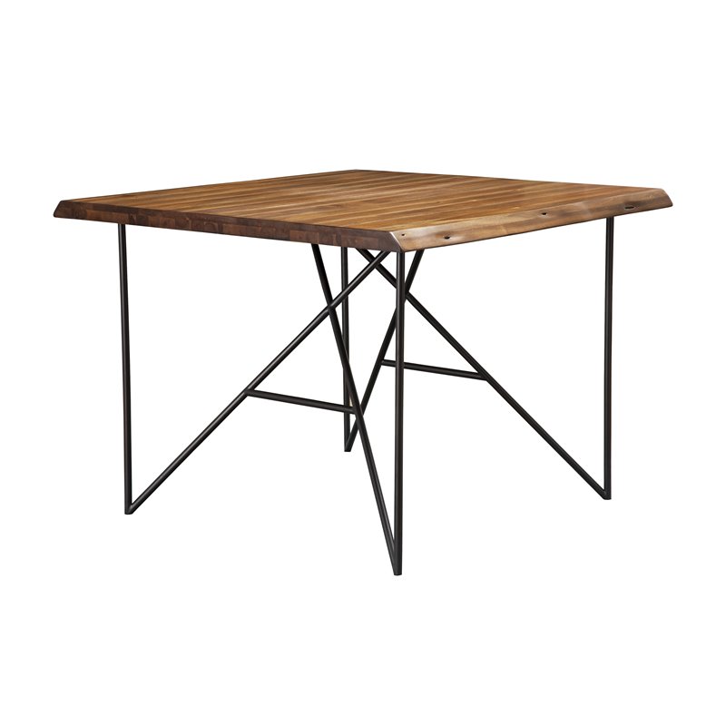 Alpine Furniture Live Edge Solid Wood Pub Table with Metal Legs in