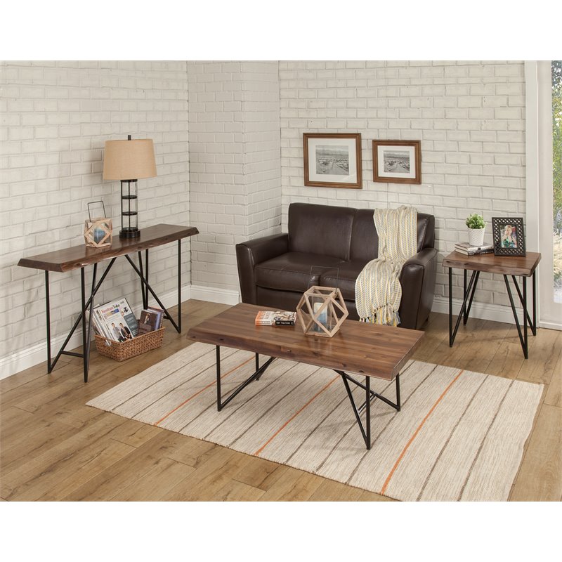 Alpine Furniture Live Edge Wood Coffee-Cocktail Table in Light Walnut (Brown)