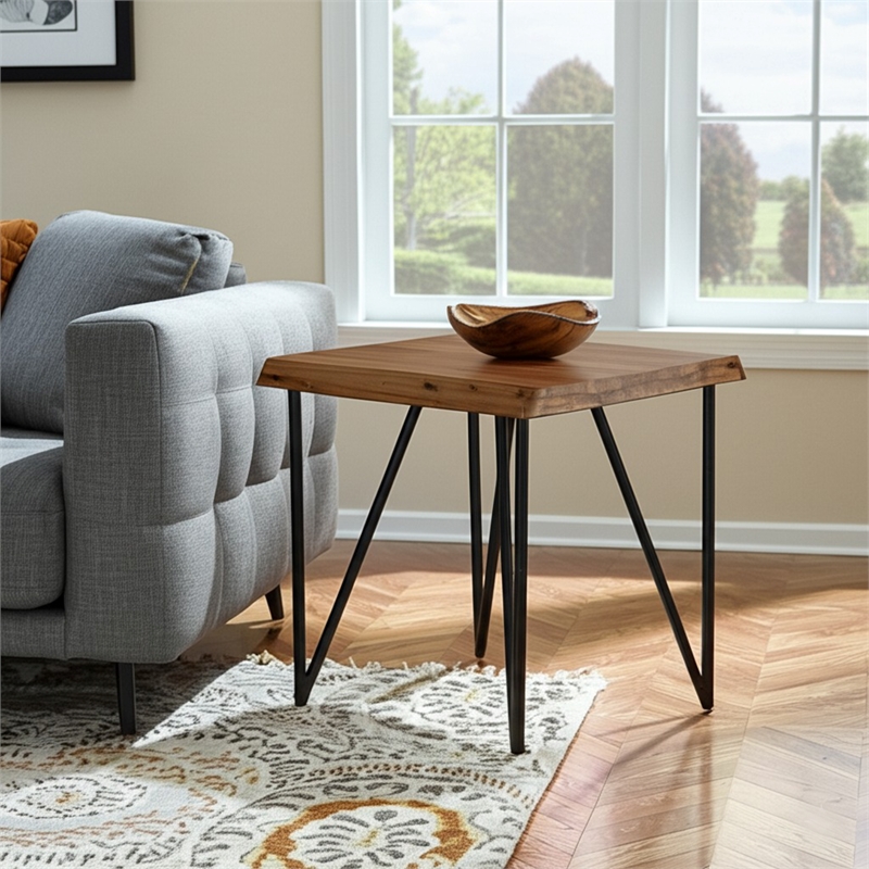 Alpine Furniture Live Edge Wood End-Lamp Table in Light Walnut (Brown)