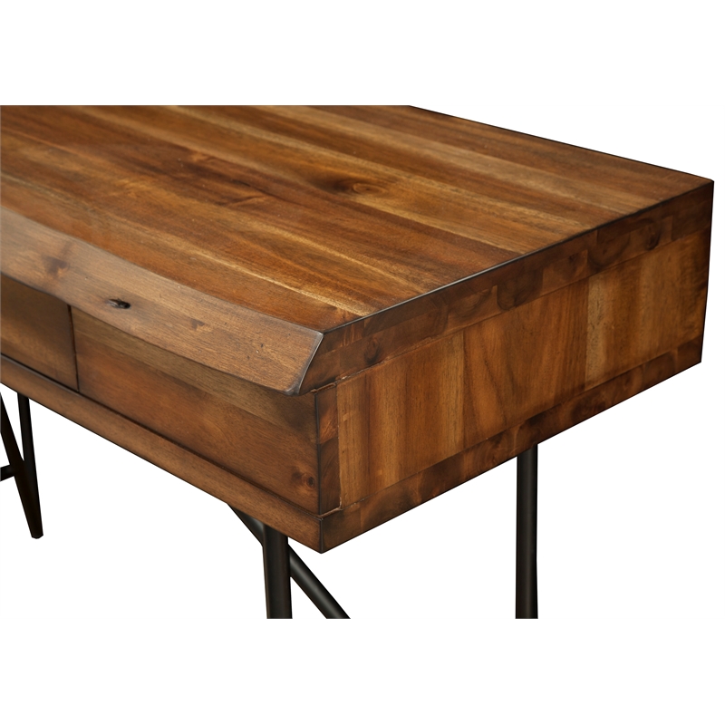 Alpine Furniture Live Edge 1 Drawer Wood Writing Desk in Light Walnut (Brown)