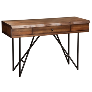 alpine furniture live edge 1 drawer wood writing desk in light walnut (brown)