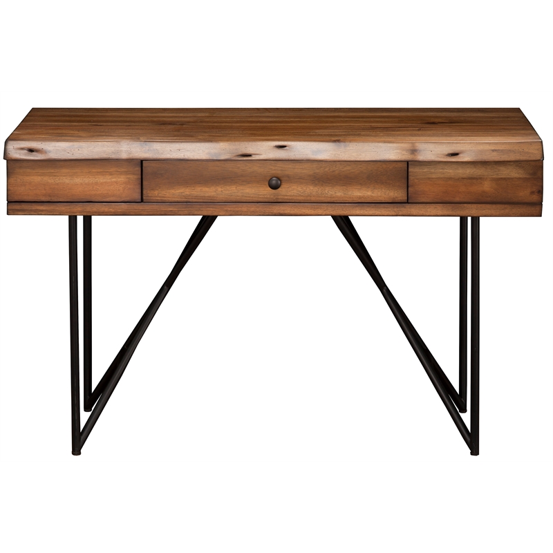 Alpine Furniture Live Edge 1 Drawer Wood Writing Desk in Light Walnut (Brown)