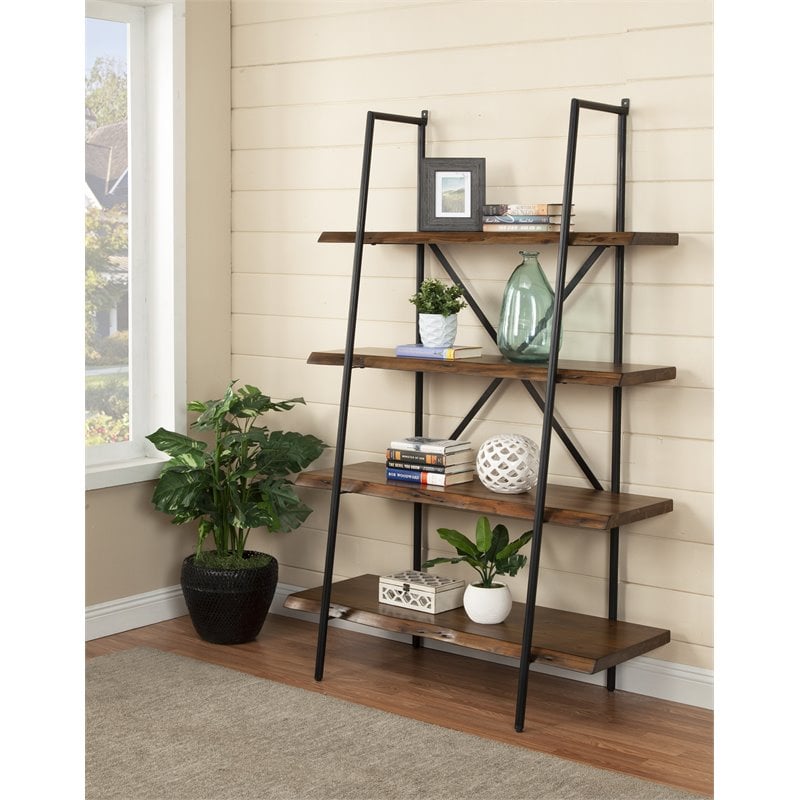 Alpine Furniture Live Edge Wood 4 Shelf Bookshelf in Light Walnut (Brown)