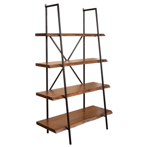 alpine furniture live edge wood 4 shelf bookshelf in light walnut (brown)