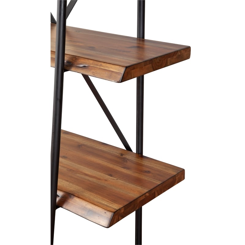 Alpine Furniture Live Edge Wood 4 Shelf Bookshelf in Light Walnut (Brown)