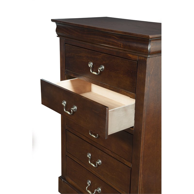 Alpine Furniture West Haven 5 Drawer Tall Boy Wood Chest in Cappuccino