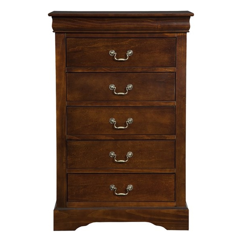 Alpine Furniture West Haven 5 Drawer Tall Boy Wood Chest in Cappuccino
