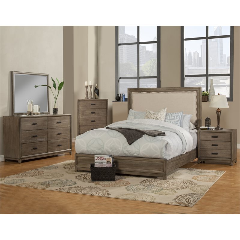 Alpine Furniture Camilla Standard King Wood Panel Bed in Antique Gray