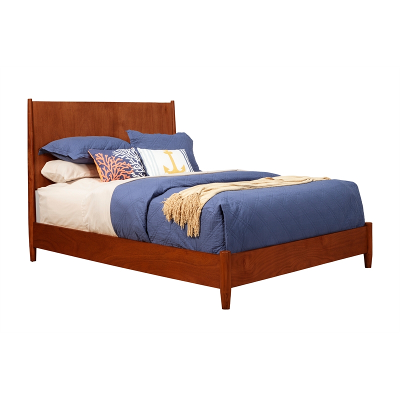 Alpine Furniture Flynn Mid Century Standard King Wood Panel Bed in Acorn (Brown)