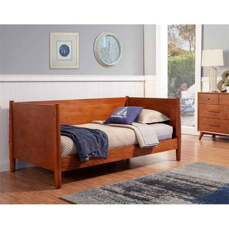 Alpine Furniture Flynn Mid Century Modern Twin Size Day Bed in Acorn Brown