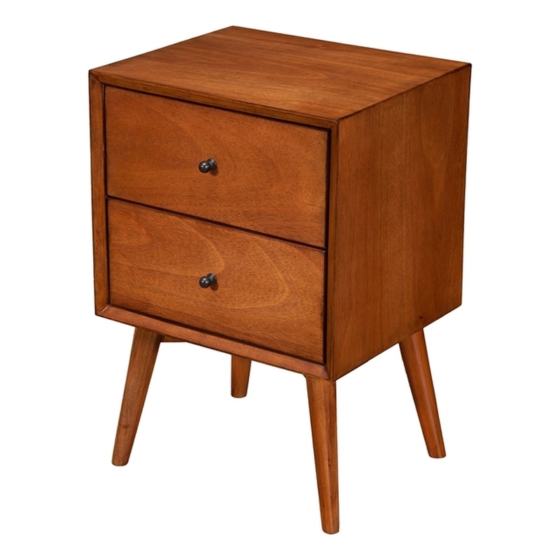 Alpine Furniture Flynn Mid Century 2 Drawer Wood Nightstand in Chestnut