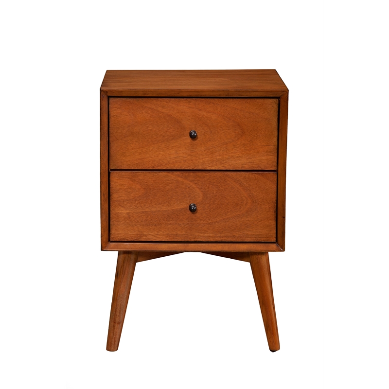 Alpine Furniture Flynn Mid Century 2 Drawer Wood Nightstand in Chestnut