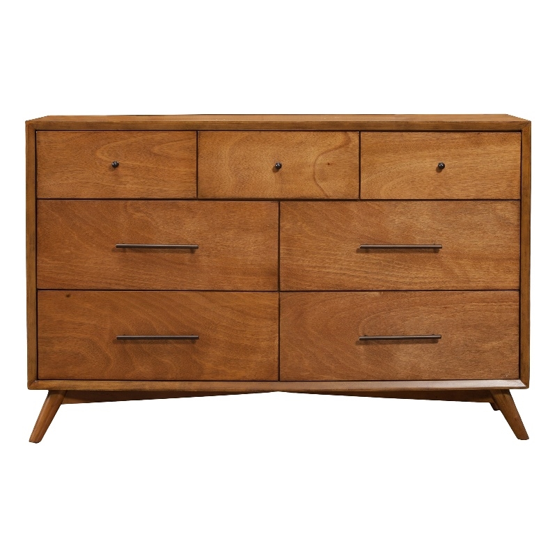 Alpine Furniture Flynn Mid Century Modern Wood 7 Drawer Dresser in Acorn (Brown)