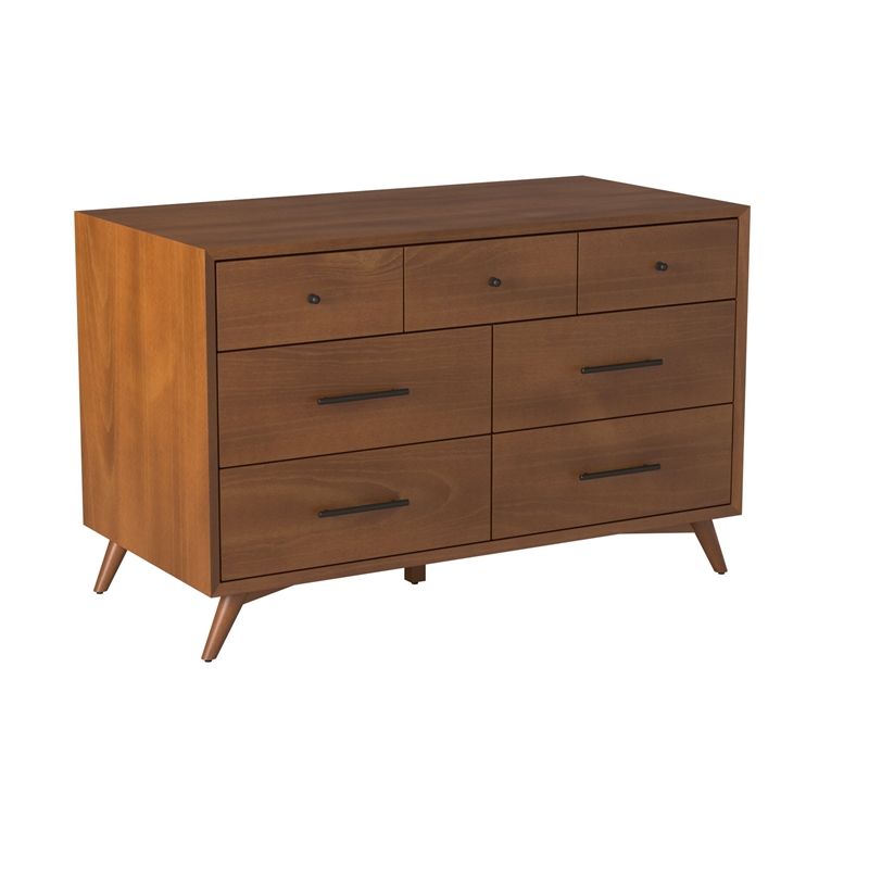 Alpine Furniture Flynn Mid Century Modern Wood 7 Drawer Dresser in Acorn (Brown)