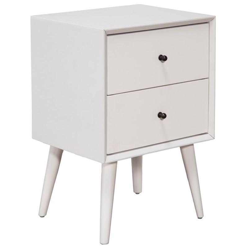 Alpine Furniture Flynn Mid Century Modern Wood 2 Drawer Nightstand in White