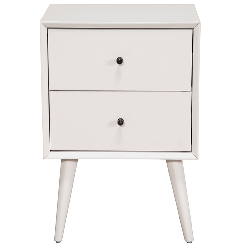 Alpine Furniture Flynn Mid Century Modern Wood 2 Drawer Nightstand In White 966 W 02