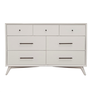 alpine furniture flynn mid century modern wood 7 drawer dresser in white