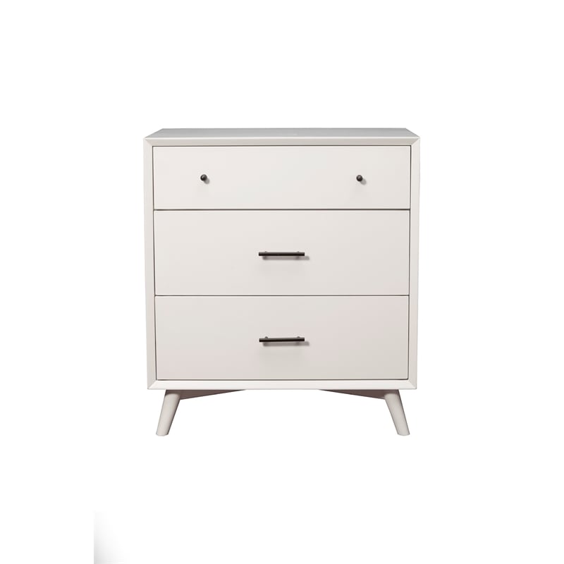 Alpine Furniture Flynn Mid Century Modern Wood 3 Drawer Small Chest in White