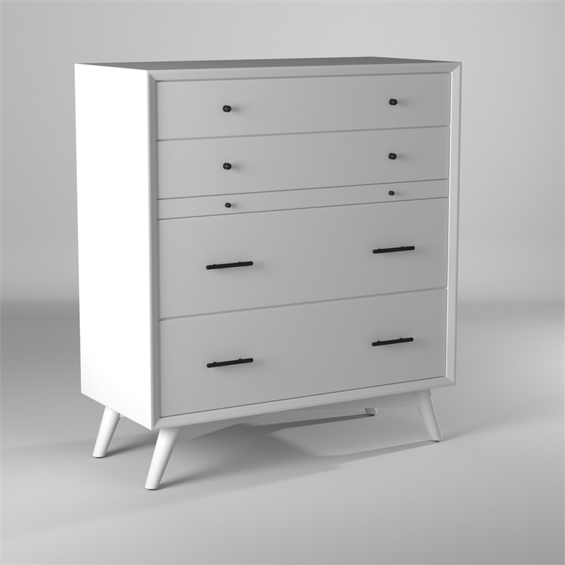 Alpine Furniture Flynn Mid Century Modern 4 Drawer Multifunction Chest in White