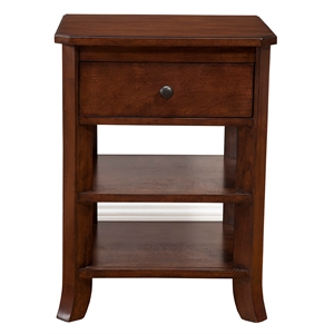 alpine furniture baker 1 drawer wood nightstand with shelves in mahogany (brown)