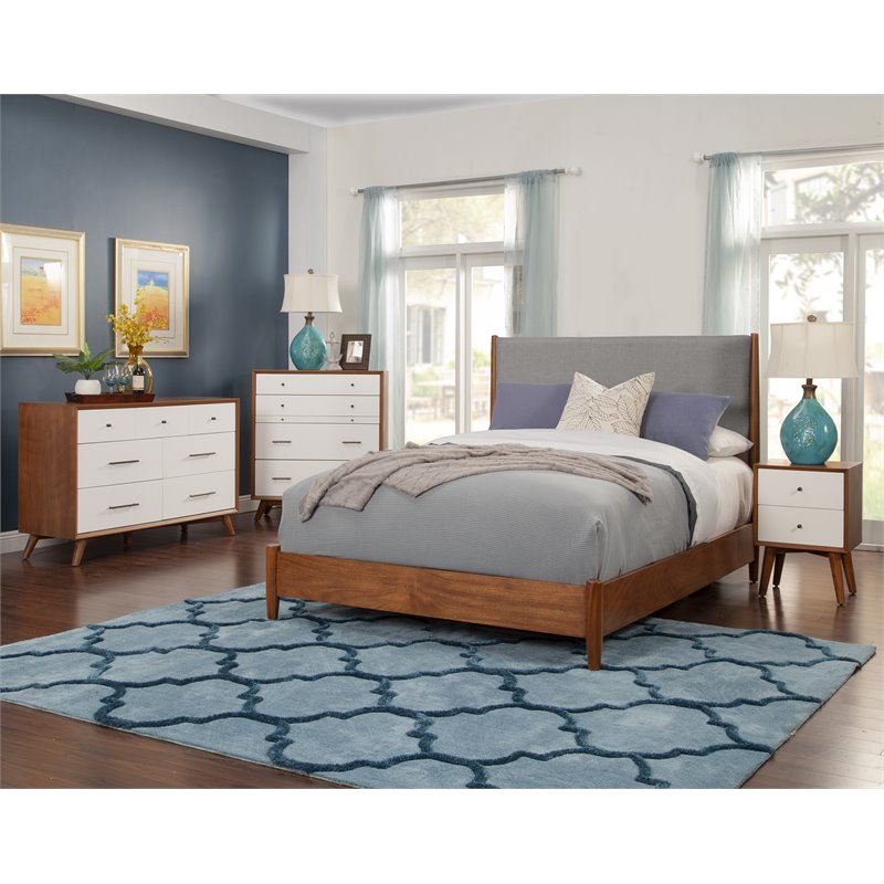 Alpine Furniture Flynn Mid Century Standard King Panel Bed in Acorn (Brown-Gray)