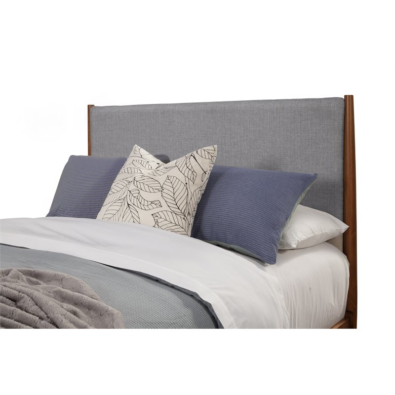 Alpine Furniture Flynn Mid Century Standard King Panel Bed in Acorn (Brown-Gray)
