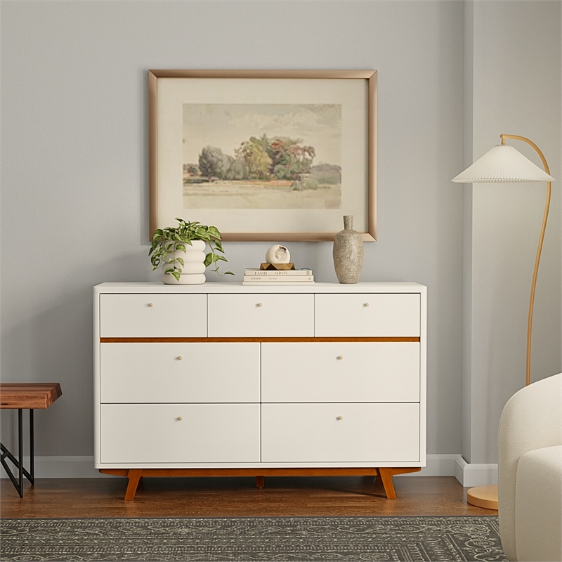 Alpine Furniture Dakota 7 Drawer Wood Dresser in White