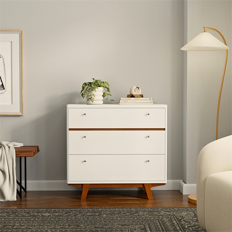 Alpine Furniture Dakota 3 Drawer Small Wood Chest in White