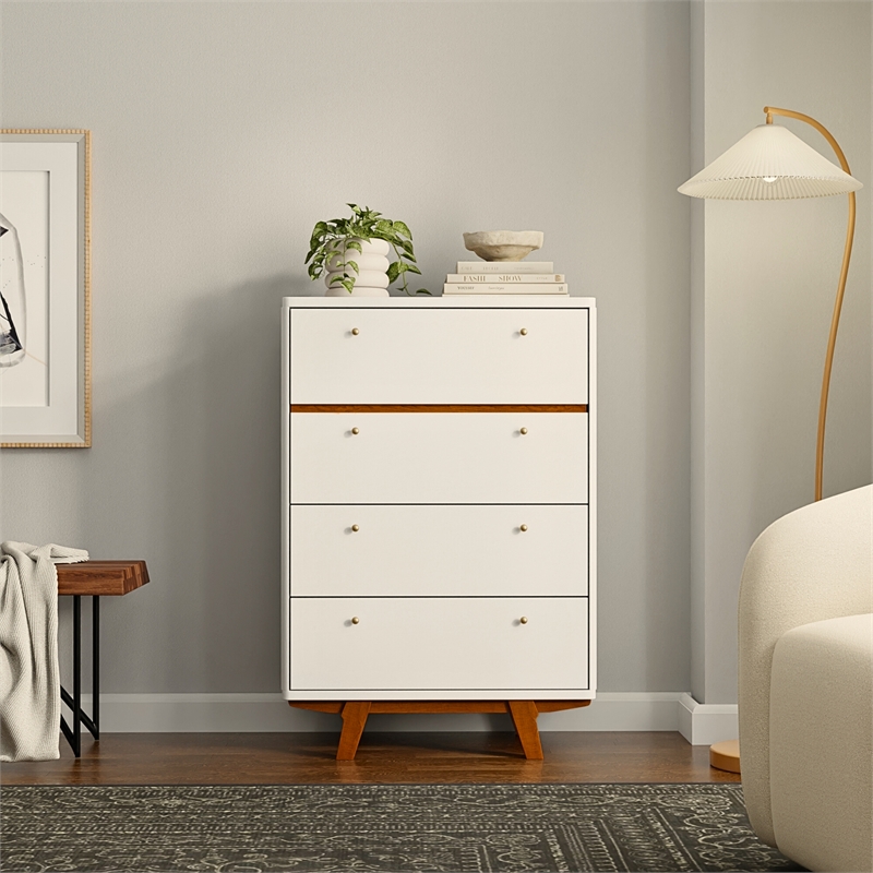 Alpine Furniture Dakota 4 Drawer Wood Chest in White