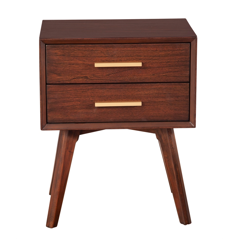 Alpine Furniture Gramercy 2 Drawer Wood Nightstand in Walnut (Brown)