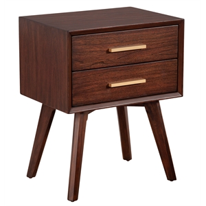 alpine furniture gramercy 2 drawer wood nightstand in walnut (brown)