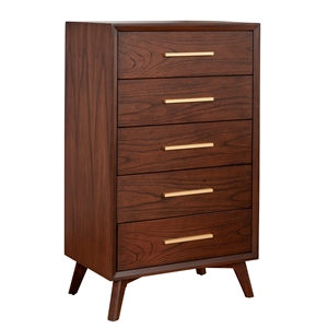 alpine furniture gramercy 5 drawer wood chest in walnut (brown)
