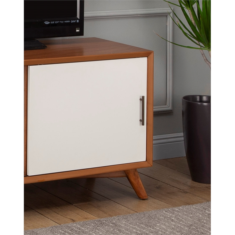 Alpine Furniture Flynn Small Wood TV Console in Acorn (Brown)-White